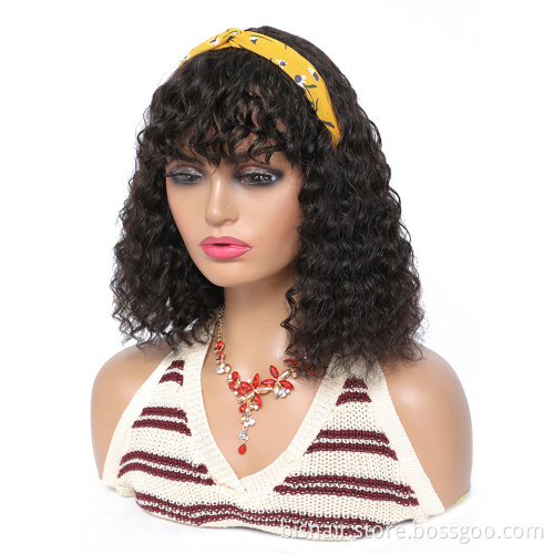 Wholesale Water Wave Short Bob Human Hair Wigs with bangs For Full Machine Made Wigs For Black Women Remy Pixie Cut Bob Wig